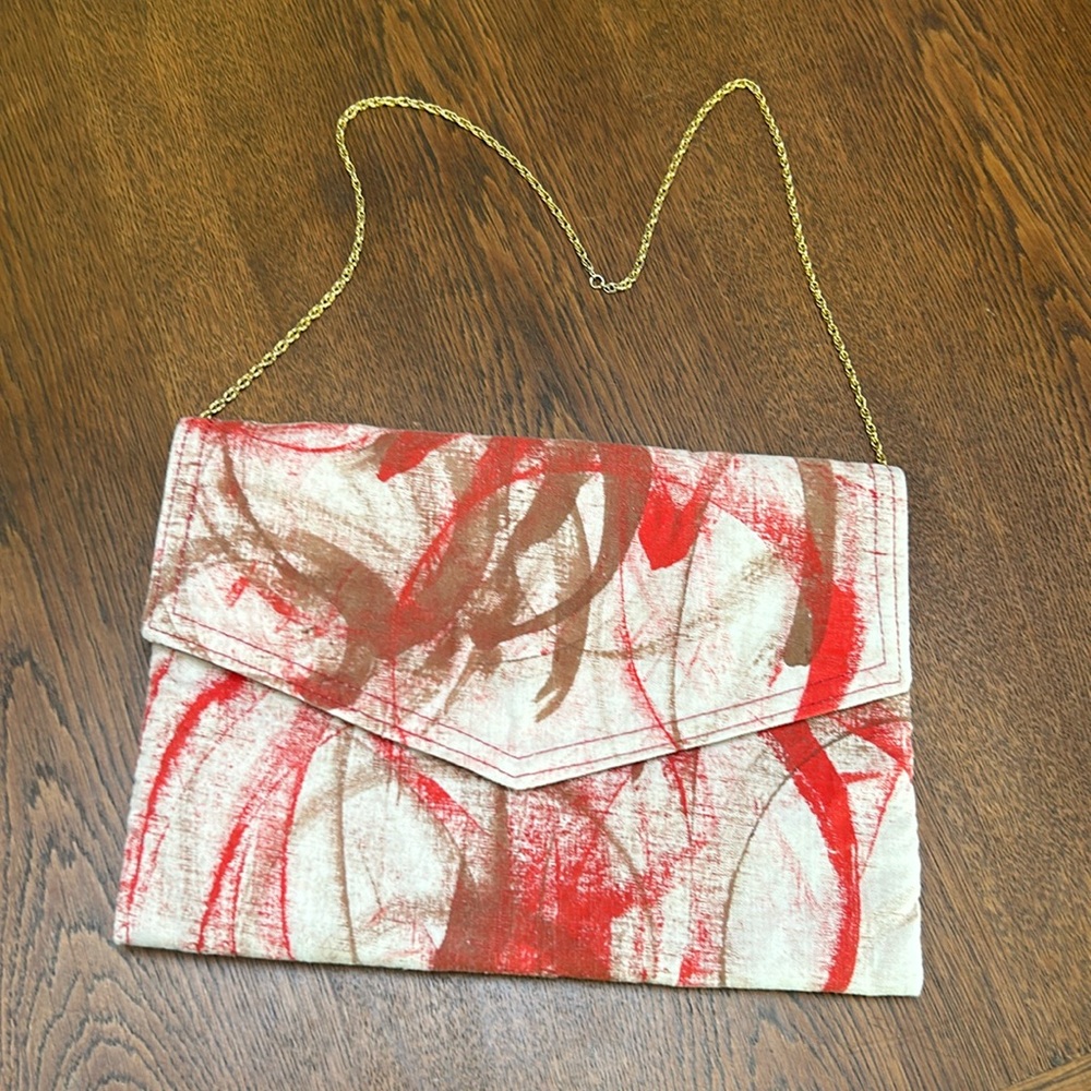 For Freedom - Sak Saum  designed Handpainted foldover clutch w hideable chain.